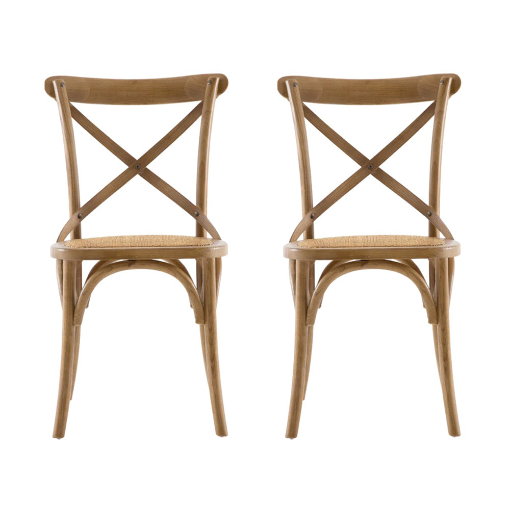 Set of 2 | French Cross Dining Chair Set with Natural Stain