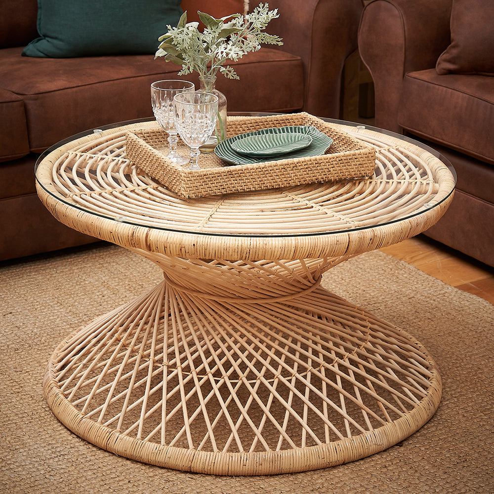 Brown wicker store coffee table